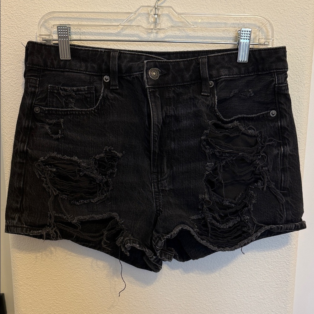 Distressed Black Denim Shorts